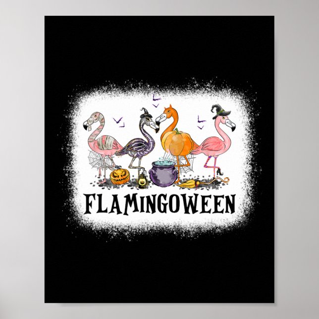 Póster Feliz Flamingoween Pink Flamingo Halloween Skeleto (Frente)
