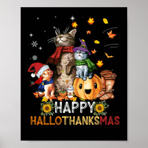Póster Feliz Gato de Acción de Gracias Felices Gatos Hall