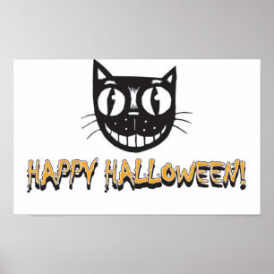 Póster Feliz Gato Negro de Halloween