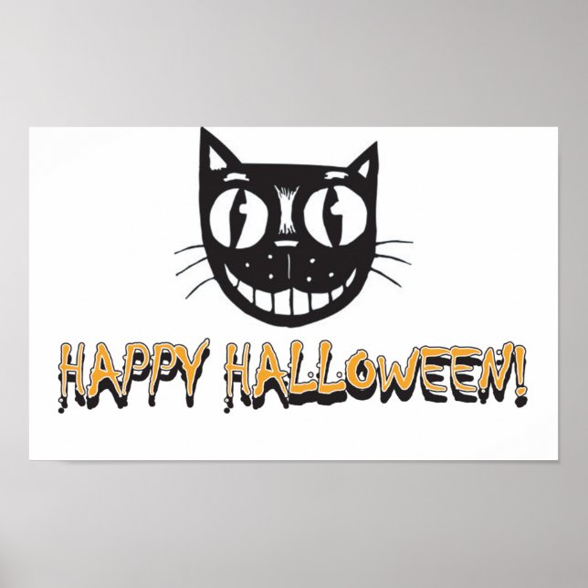 Póster Feliz Gato Negro de Halloween (Frente)