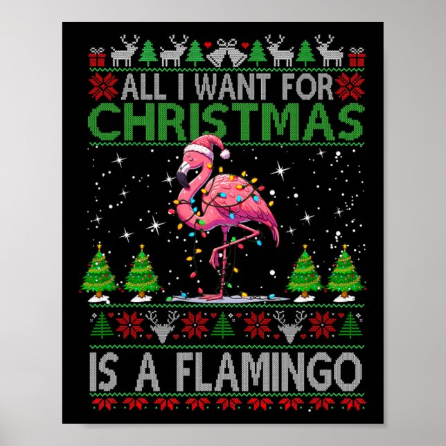 Póster Feliz Gorra navideño Santa Flamingo Navidades lige (Frente)