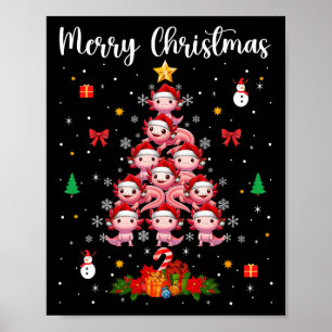 Póster Feliz grupo navideño Santa Axolotts como árbol de 