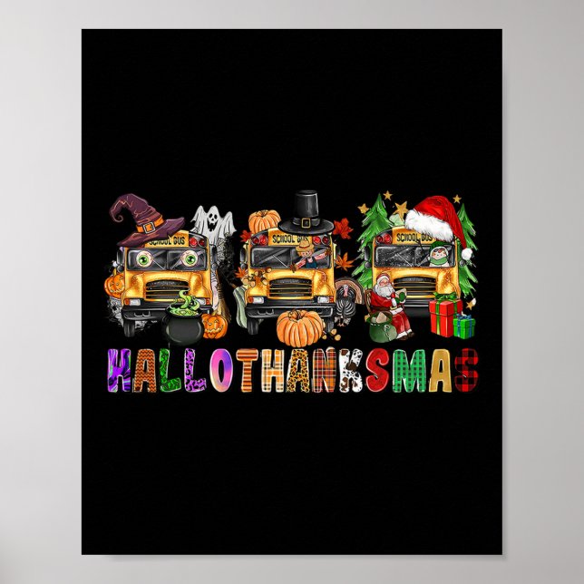 Póster Feliz Hallothanksmas Bus escolar Halloween Merry C (Frente)