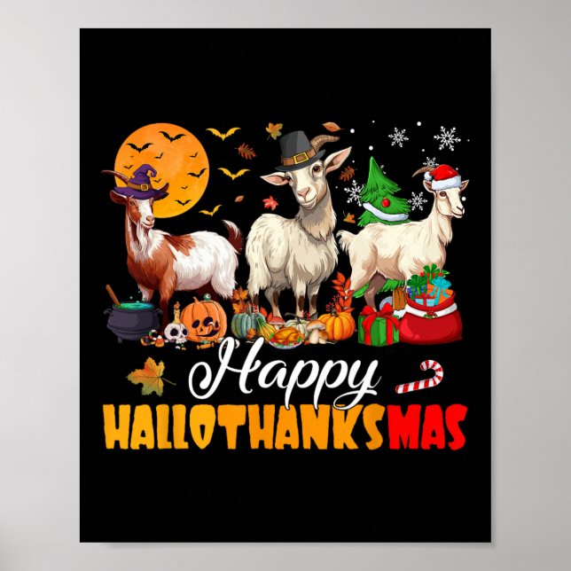 Póster Feliz Hallothanksmas Cabra Halloween Día de Acción (Frente)