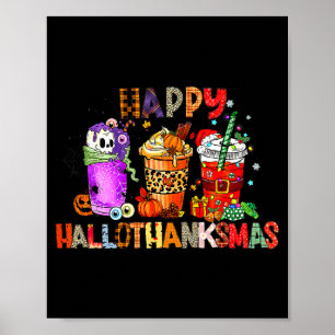 Póster Feliz Hallothanksmas Café Latte de Halloween Graci