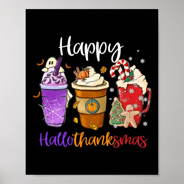 Póster Feliz Hallothanksmas café Latte Halloween gracias (Frente)