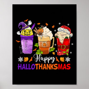 Póster Feliz Hallothanksmas Café Latte Halloween Gracias