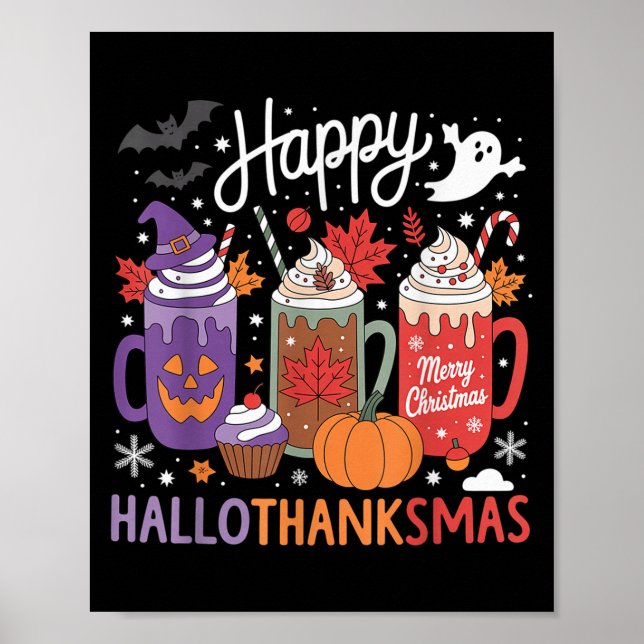 Póster Feliz Hallothanksmas Café Lover Halloween Merry (Frente)