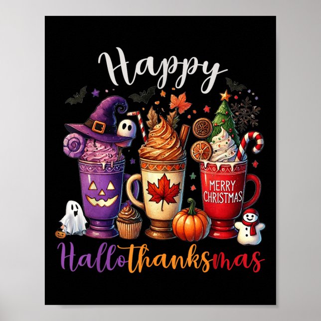 Póster Feliz Hallothanksmas Café Lover Halloween Merry (Frente)