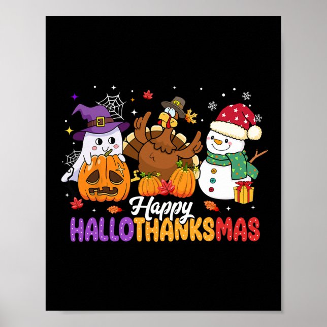 Póster Feliz Hallothanksmas Cute Fantasma Halloween Thank (Frente)