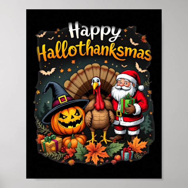 Póster Feliz Hallothanksmas Día de Acción de Gracias Hall (Frente)