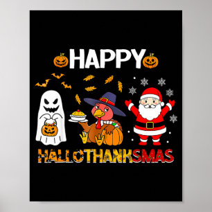 Póster Feliz Hallothanksmas Divertido Halloween Día de Ac