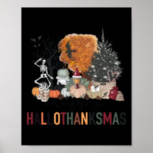 Póster Feliz Hallothanksmas Esqueleto Pavo Navidad Hal