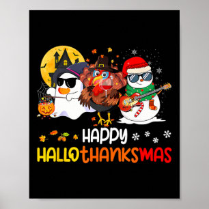 Póster Feliz Hallothanksmas Fantasma Lindo Halloween Día