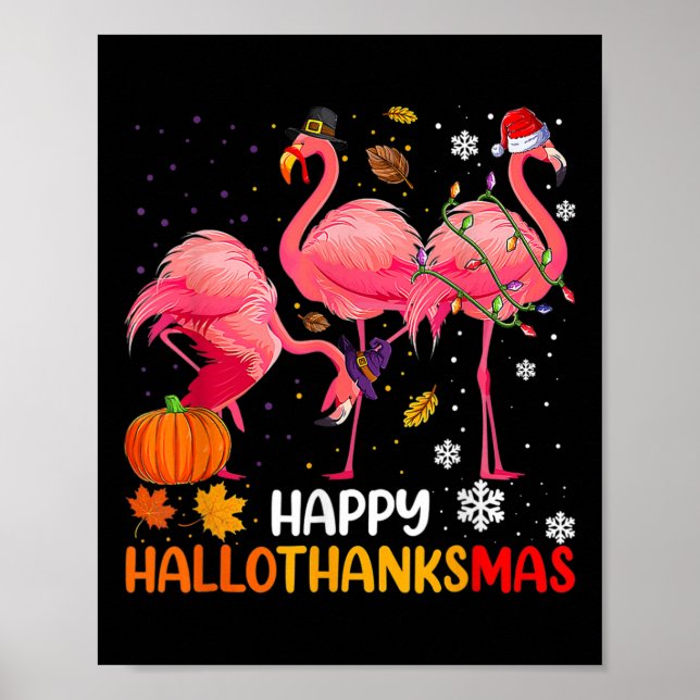 Póster Feliz Hallothanksmas Flamingo (Frente)