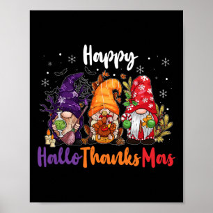 Póster Feliz Hallothanksmas Gnomes Feliz Halloween