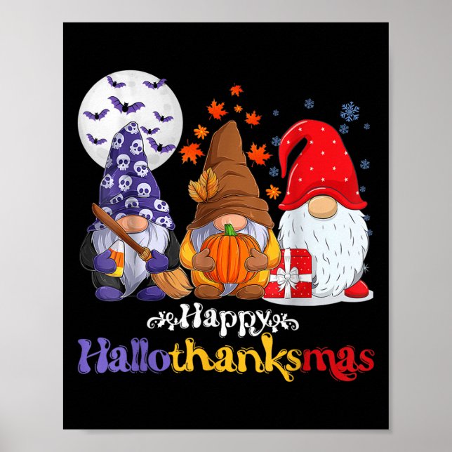 Póster Feliz Hallothanksmas Gnomes Feliz Halloween (Frente)