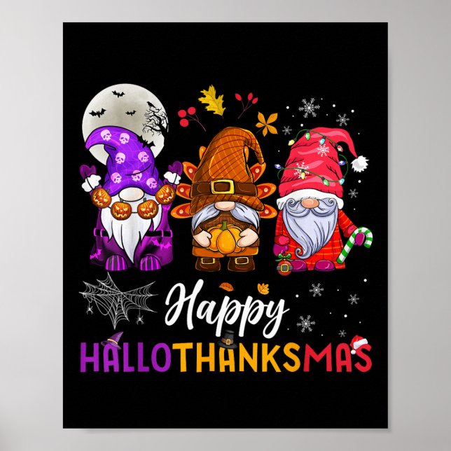 Póster Feliz Hallothanksmas Gnomes Feliz Halloween (Frente)