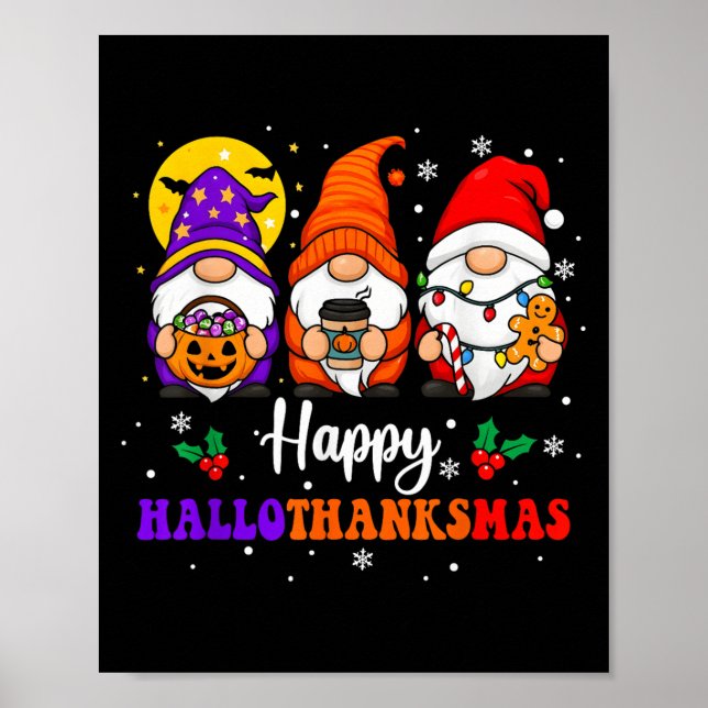 Póster Feliz Hallothanksmas Gnomes Feliz Halloween (Frente)
