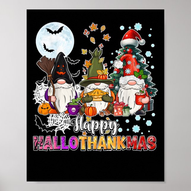 Póster Feliz Hallothanksmas Gnomes Lover Funny Halloween (Frente)