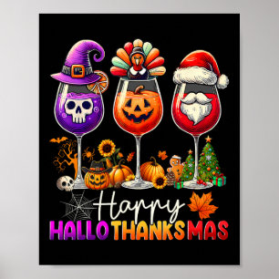 Póster Feliz Hallothanksmas Halloween Día de Acción de Gr