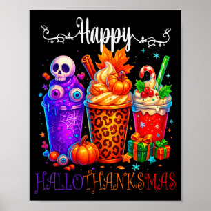 Póster Feliz Hallothanksmas Halloween Día de Acción de Gr