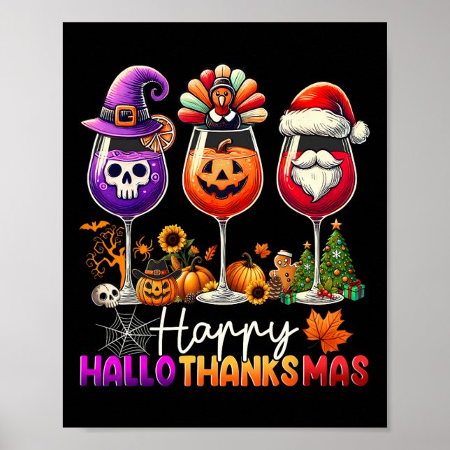 Póster Feliz Hallothanksmas Halloween Día de Acción de Gr (Frente)