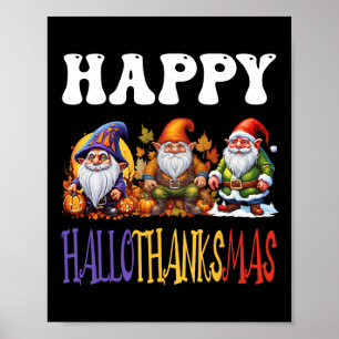 Póster Feliz Hallothanksmas Halloween Día de Acción de Gr
