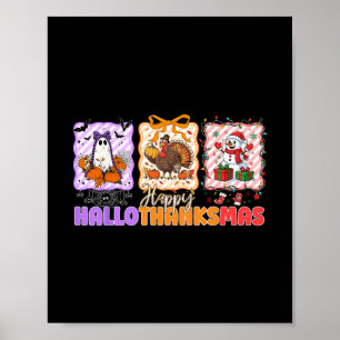 Póster Feliz Hallothanksmas Halloween Día de Acción de Gr