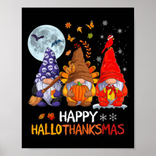 Póster Feliz Hallothanksmas Halloween Gnomos de Acción de