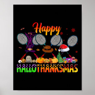 Póster Feliz Hallothanksmas Navidades Gorras Badminton