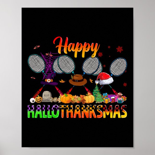Póster Feliz Hallothanksmas Navidades Gorras Badminton (Frente)