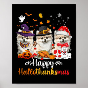 Póster Feliz Hallothanksmas Perro Pomerania Halloween Chr