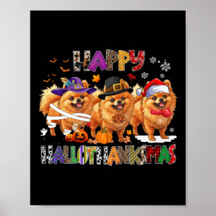 Póster Feliz Hallothanksmas Perro Pomerania Halloween Chr