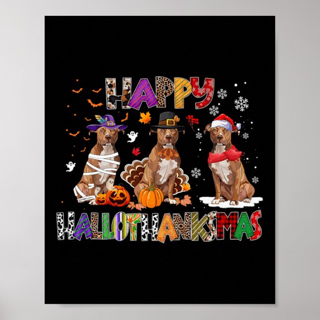 Póster Feliz Hallothanksmas Pitbull Lover Halloween C (Frente)