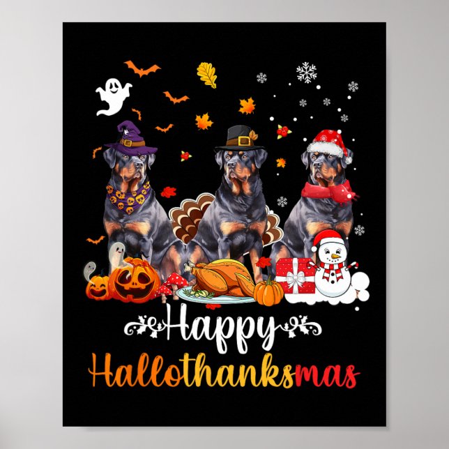 Póster Feliz Hallothanksmas Rottweiler Perro Halloween Ch (Frente)