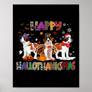 Póster Feliz Hallothanksmas San Bernard Perro Halloween C