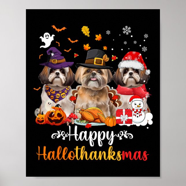 Póster Feliz Hallothanksmas Shih Tzu Perro Halloween Cris (Frente)