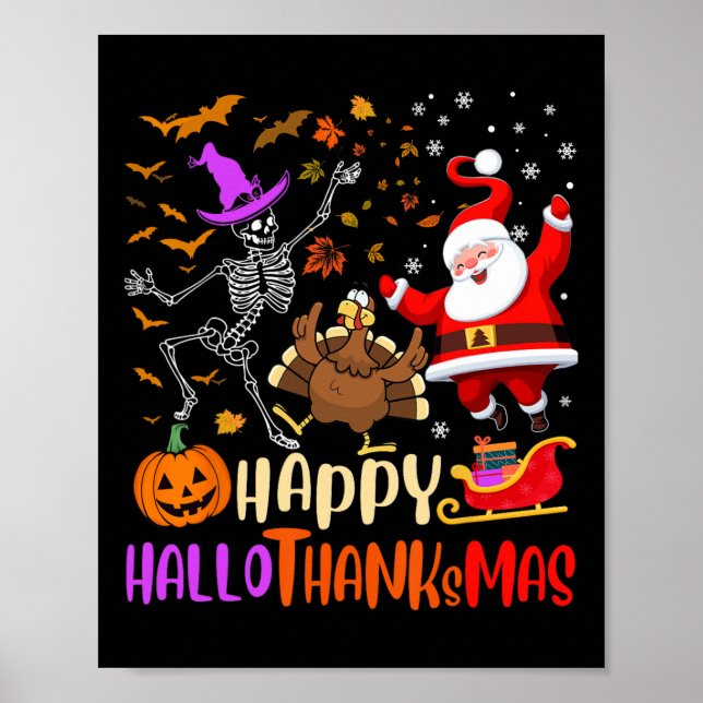 Póster Feliz Hallothanksmas Skeletkin Turquía Santa (Frente)