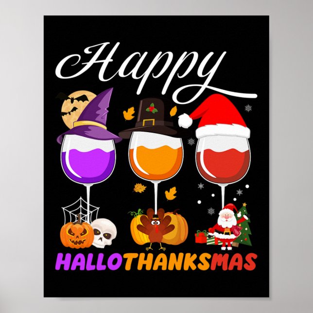 Póster Feliz Hallothanksmas Vino Halloween Thanksgi (Frente)