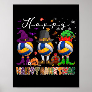 Póster Feliz Hallothanksmas Voleibol Halloween Thanksgi