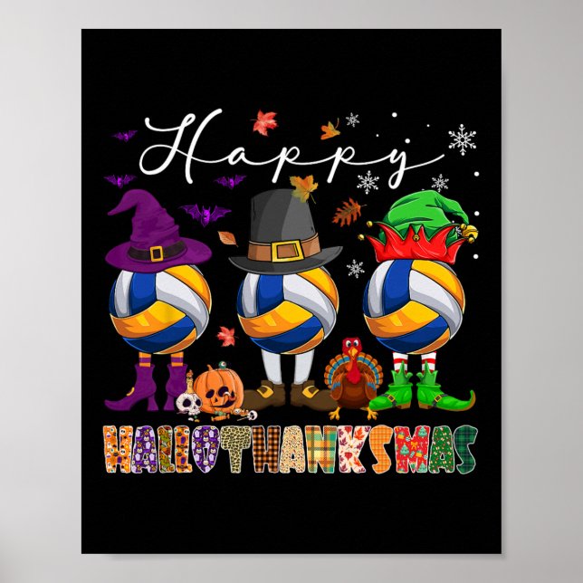 Póster Feliz Hallothanksmas Voleibol Halloween Thanksgi (Frente)