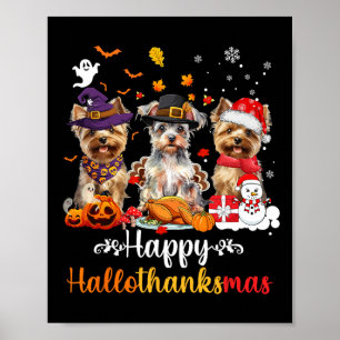 Póster Feliz Hallothanksmas Yorkshire Dog Halloween Chris