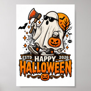 Póster Feliz Halloween 2026 Fantasma con Gafas de Sol 