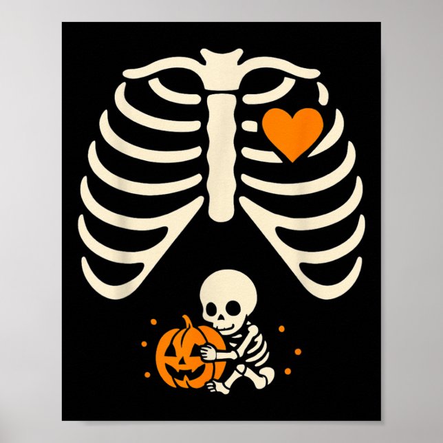 Póster Feliz Halloween Bebé Embarazado Skeleton Spooky Se (Frente)