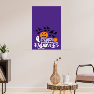Póster Feliz Halloween calabazas fantasmas murciélagos pú