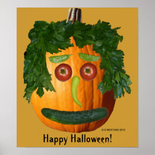 Póster Feliz Halloween - Cara de calabaza sin cortar