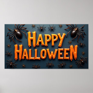 Póster Feliz Halloween con arañas 