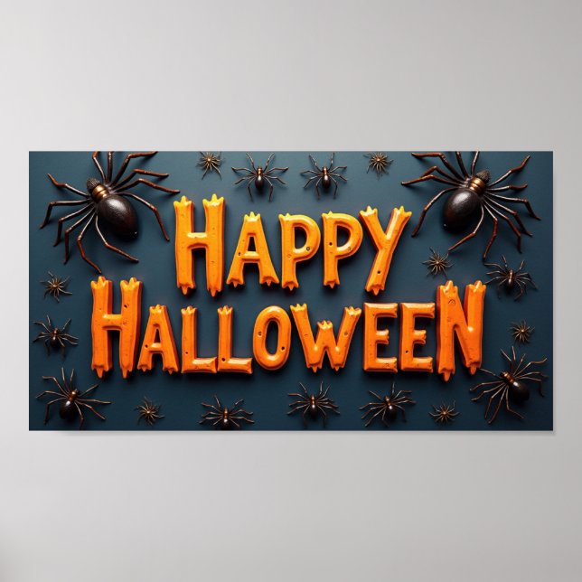Póster Feliz Halloween con arañas  (Frente)