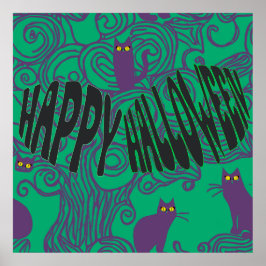 Póster Feliz Halloween de los gatos salvajes